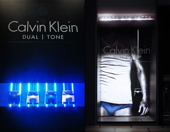 Calvin Klein underwear store front display.