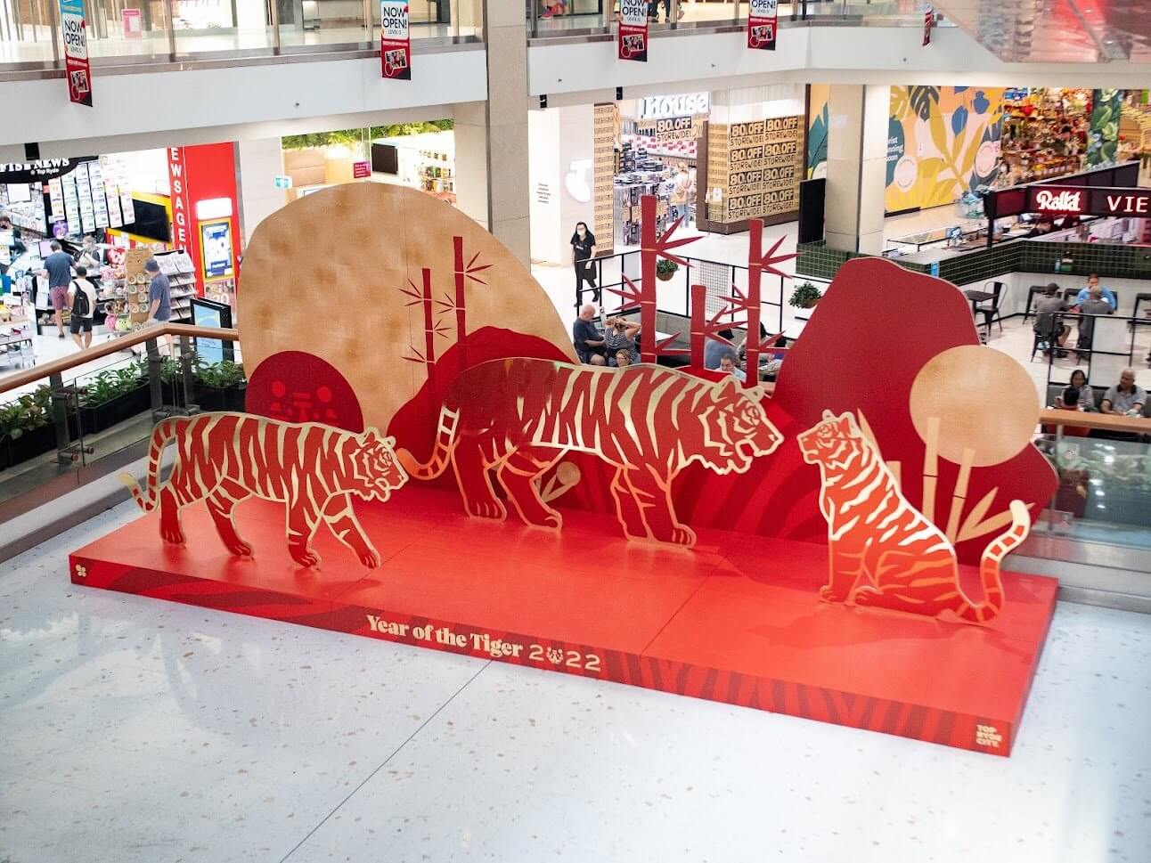 Large gold and red tiger display made from Re-Board.