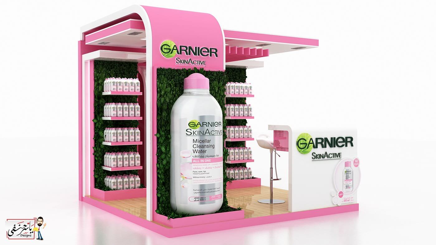 Large pink Garnier display stand made from Re-Board.