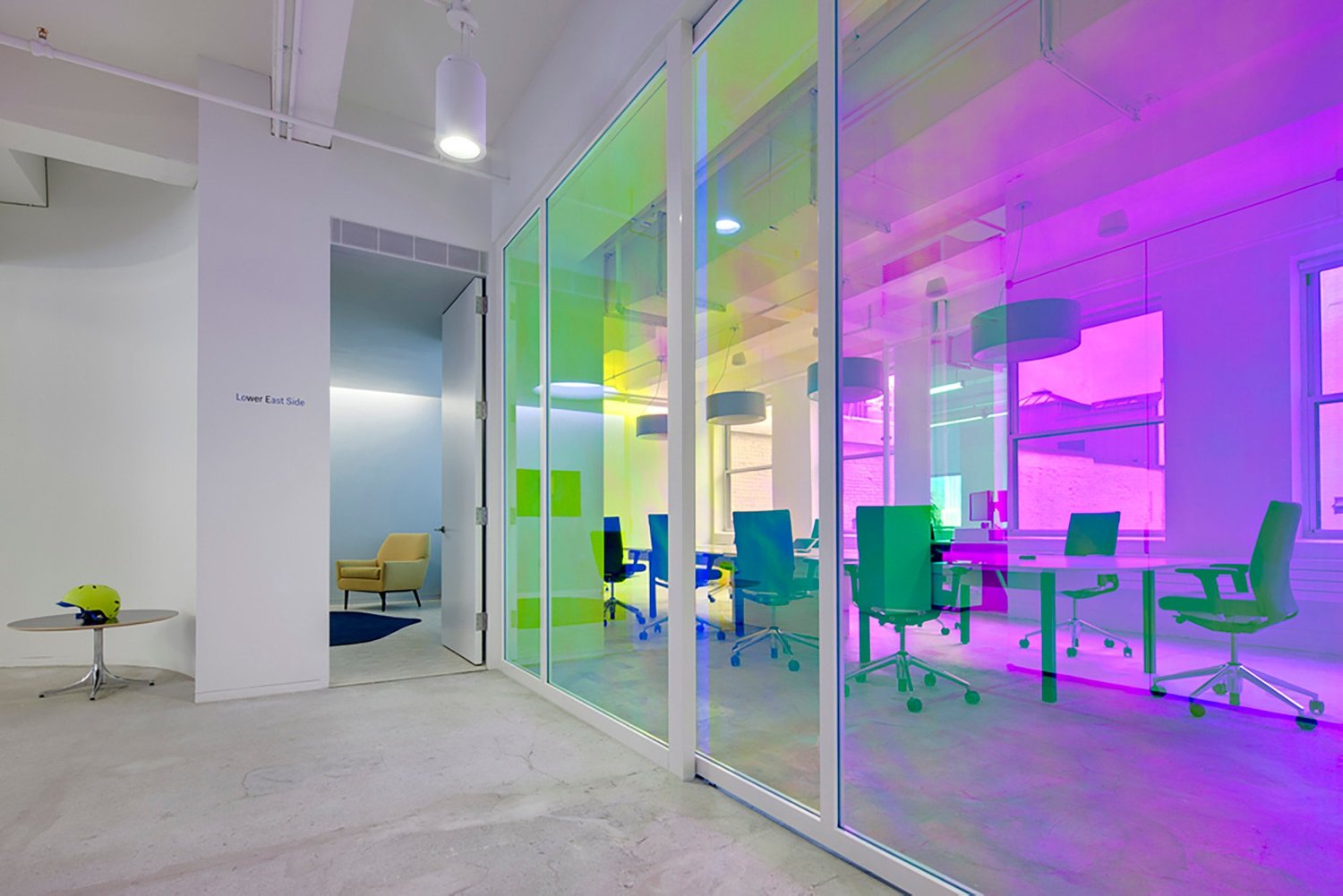 Large chromatic coloured office doors.